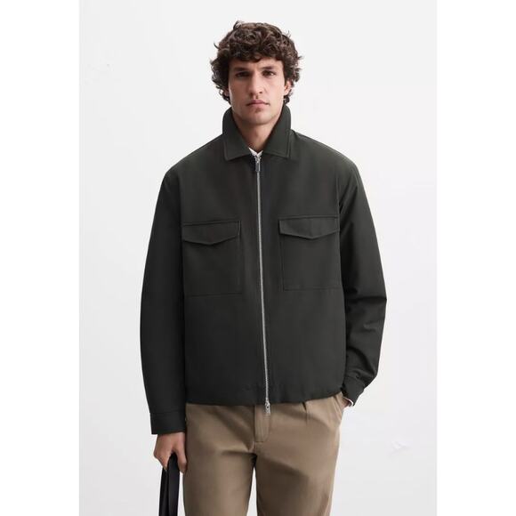 Zara Men's Collared Full Zip Outer Shirt Shacket in Olive Green Size Large - Picture 1 of 12